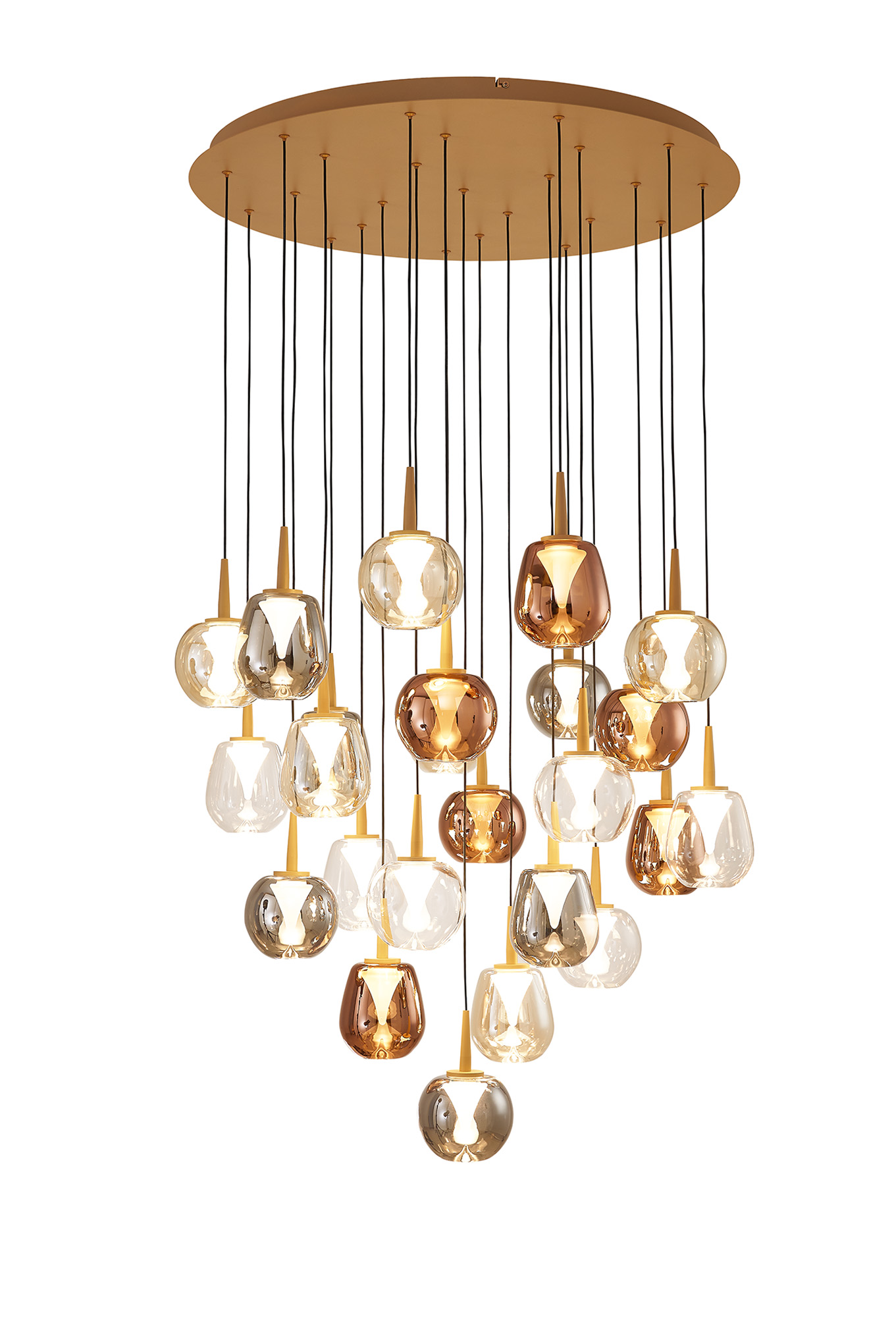 MK0006  Andromeda 83cm Round Pendant, 24 x 5W LED, 3000K, 12050lm, Light Gold/Copper/Chrome/Amber/Clear/Frosted 3yrs Warranty